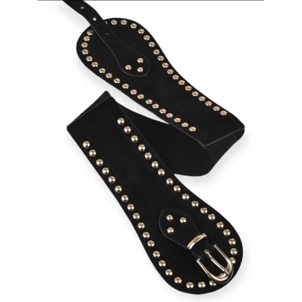 Black Gold Studded Wide Corset Belt Gothic Punk OS NWT